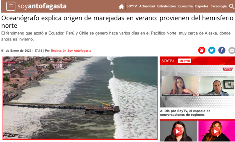 Soy Antofagasta | Oceanógrafo explica origen de marejadas en verano: provienen del hemisferio norte