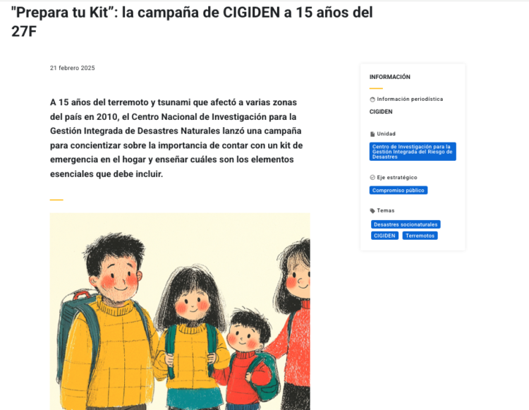 UC | «Prepara tu Kit”: la campaña de CIGIDEN a 15 años del 27F