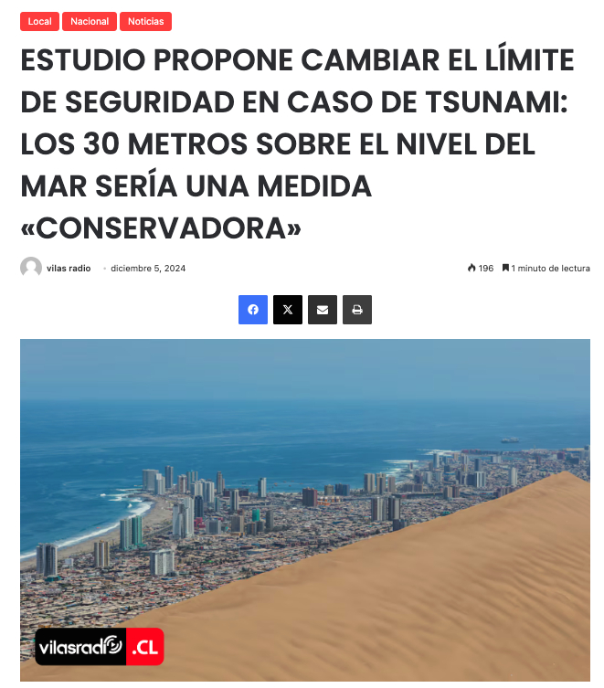 Vilas Radio | ESTUDIO PROPONE CAMBIAR EL LÍMITE DE SEGURIDAD EN CASO DE TSUNAMI: LOS 30 METROS SOBRE EL NIVEL DEL MAR SERÍA UNA MEDIDA «CONSERVADORA»