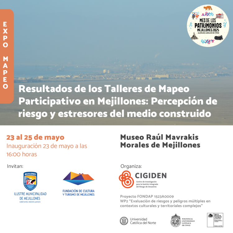 Exposición «Resultados de los talleres de mapeo participativo en Mejillones: Percepción de riesgo y estresores del medio construido»
