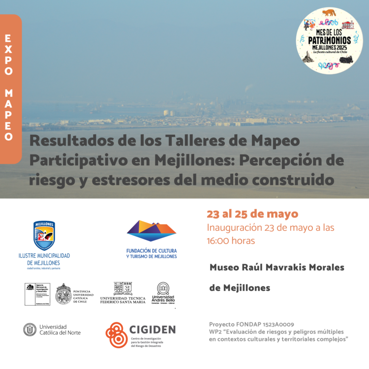 Exposición «Resultados de los talleres de mapeo participativo en Mejillones: Percepción de riesgo y estresores del medio construido»