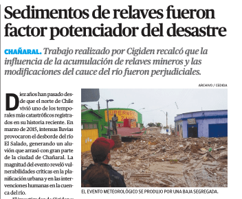 Diario de Atacama | Sedimentos de relaves fueron factor potenciador del desastre