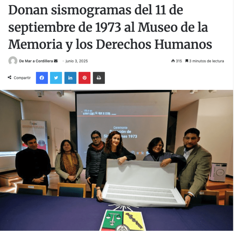 De Cordillera a Mar | Donan sismogramas del 11 de septiembre de 1973 al Museo de la Memoria y los Derechos Humanos