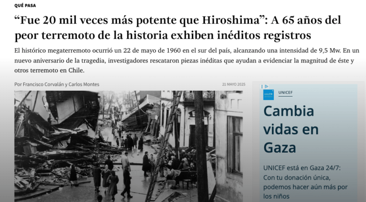 La Tercera | “Fue 20 mil veces más potente que Hiroshima”: A 65 años del peor terremoto de la historia exhiben inéditos registros