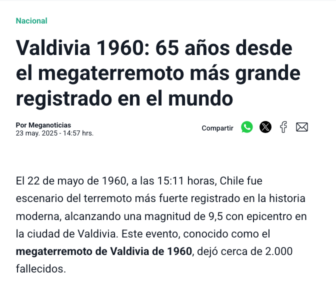 Meganoticias | Valdivia 1960: 65 años desde el megaterremoto más grande registrado en el mundo