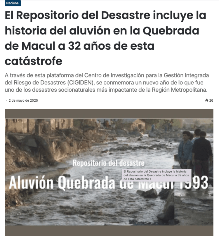 Radio Comunicativa | El Repositorio del Desastre incluye la historia del aluvión en la Quebrada de Macul a 32 años de esta catástrofe